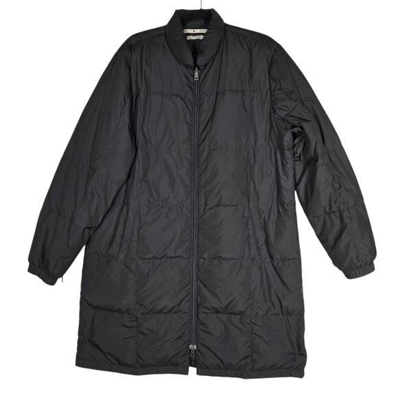 Tommy Hilfiger Coat Womens XL Black Down Puffer Long Quilted Two Way Zip Winter - Picture 1 of 12